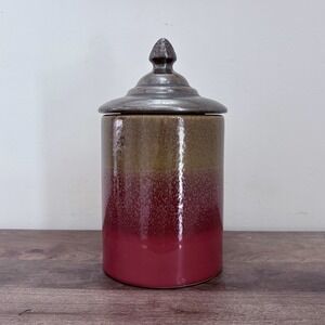 Red Ceramic Kitchen Canister Storage Jar with Lid - Farmhouse Modern Rustic Boho